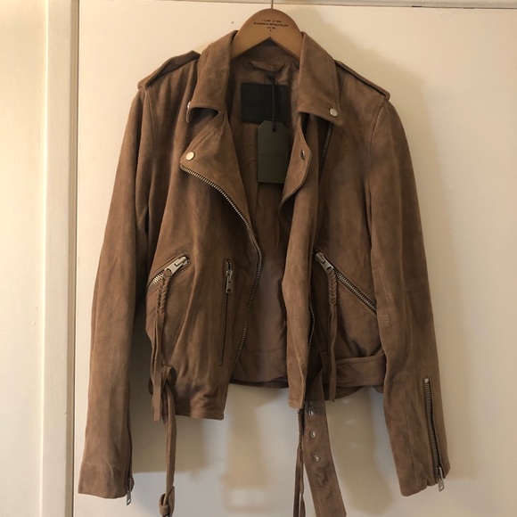 All Saints Plait Balfern Suede Biker Jacket - Picture 7 of 8